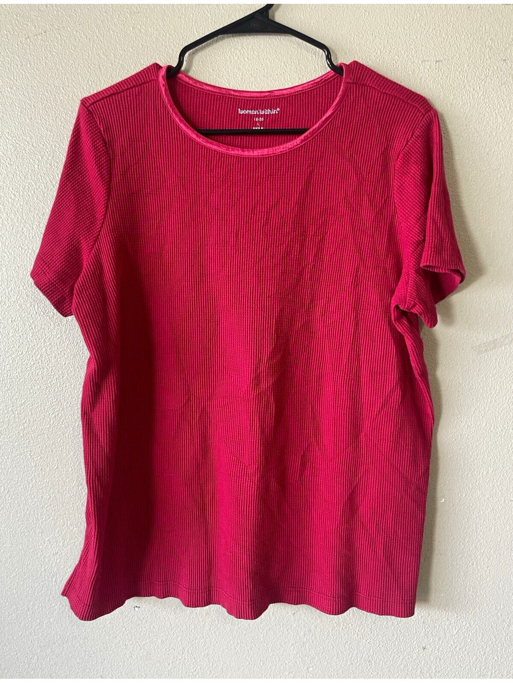 Woman Within Plus 18/20 Pink Waffle Knit Tee Shirt Short Sleeve Scoop Neck